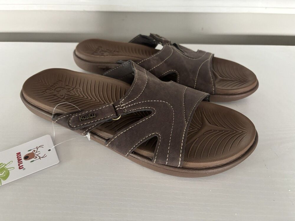KUAILU Womens Orthotic Slides Sandals, Lightweight, Arch Support-Brown Size 12